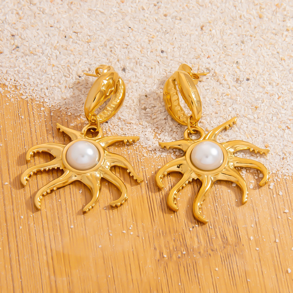 Boucles D'Oreilles Pendantes Pieuvre En Acier Inoxydable Étanche Couleur Or Image4