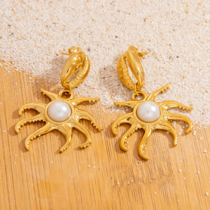 Boucles D'Oreilles Pendantes Pieuvre En Acier Inoxydable Étanche Couleur Or h5 Image4