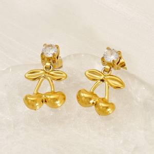 Boucles D'Oreilles Puces En Acier Inoxydable Imperméable Couleur Or, Cerise h5 Image2