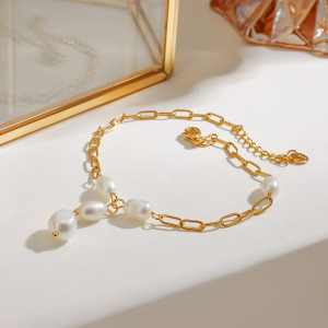 Bracelet De Cheville Pour Femme, Série Simple, Style Ins, Perle, Acier Inoxydable, Couleur Or h5 Image2