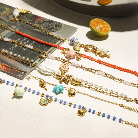 Bracelets à breloques en acier inoxydable couleur or Ins Style Oceanic