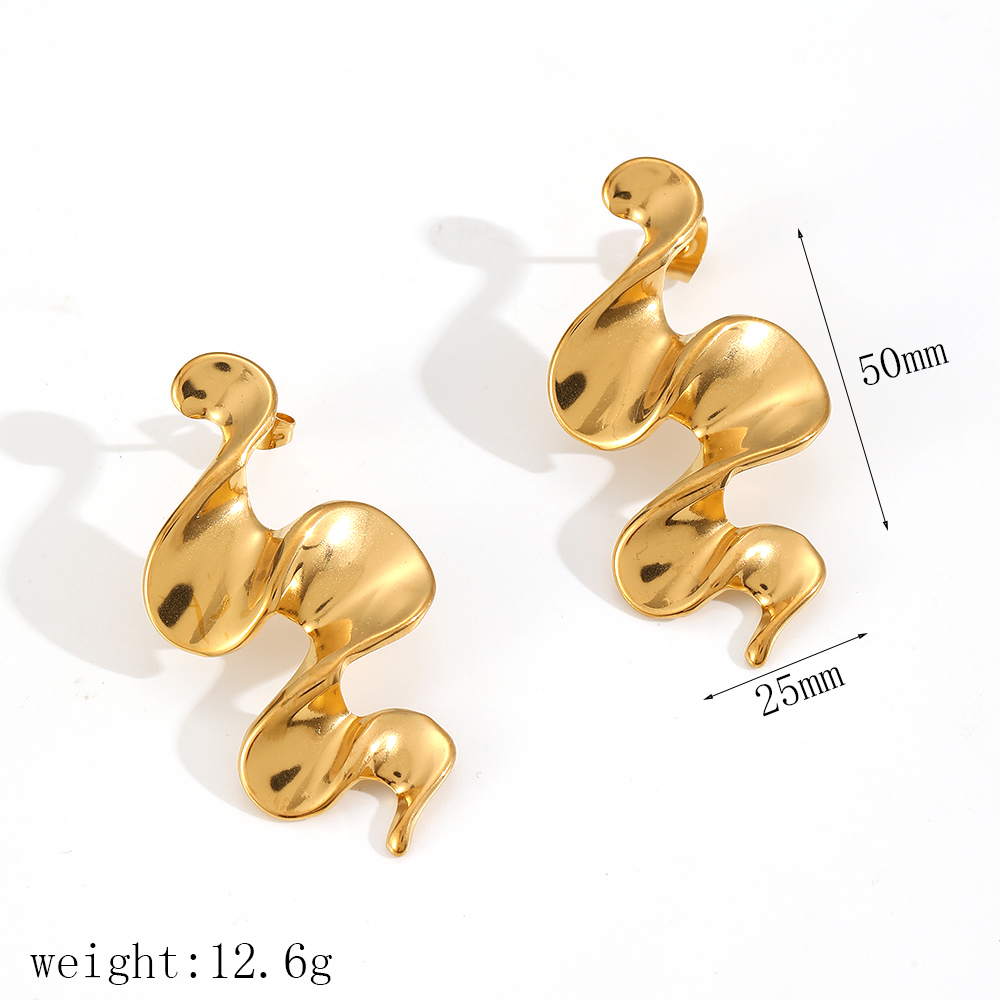 Boucles D'Oreilles Puces Élégantes En Acier Inoxydable Imperméable, Forme Incurvée, Pour Femmes