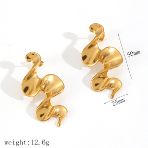Boucles D'Oreilles Puces Élégantes En Acier Inoxydable Imperméable, Forme Incurvée, Pour Femmes h5