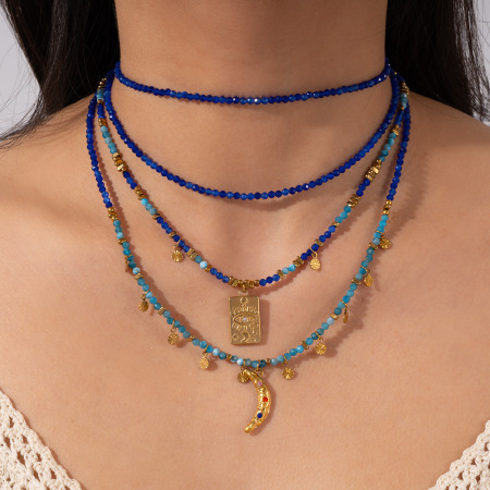 Collier de perles pour femme, pendentif en forme de lune rétro, 1 pièce, en acier inoxydable étanche couleur or 2