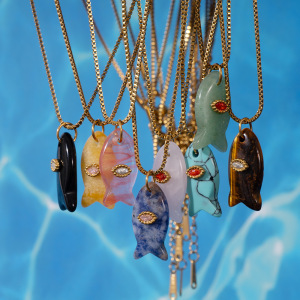 Collier Pendentif Femme En Acier Inoxydable Plaqué Or, Pierre Naturelle, Motif Poisson Texturé, Collection Lustrous (1 Pièce) h5 Image5