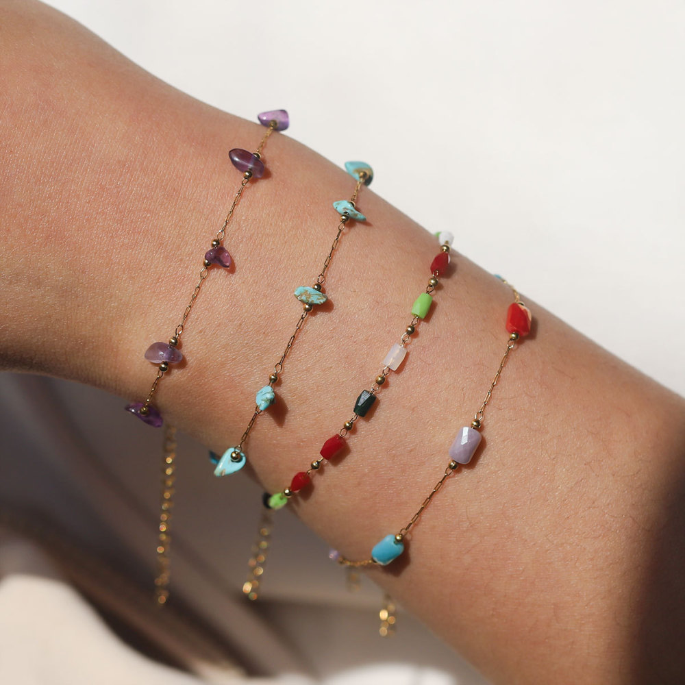 Collier À Maillons Pour Femme, 1 Pièce, En Acier Inoxydable, Étanche, Couleur Or, Orné De Perles Étincelantes Image5