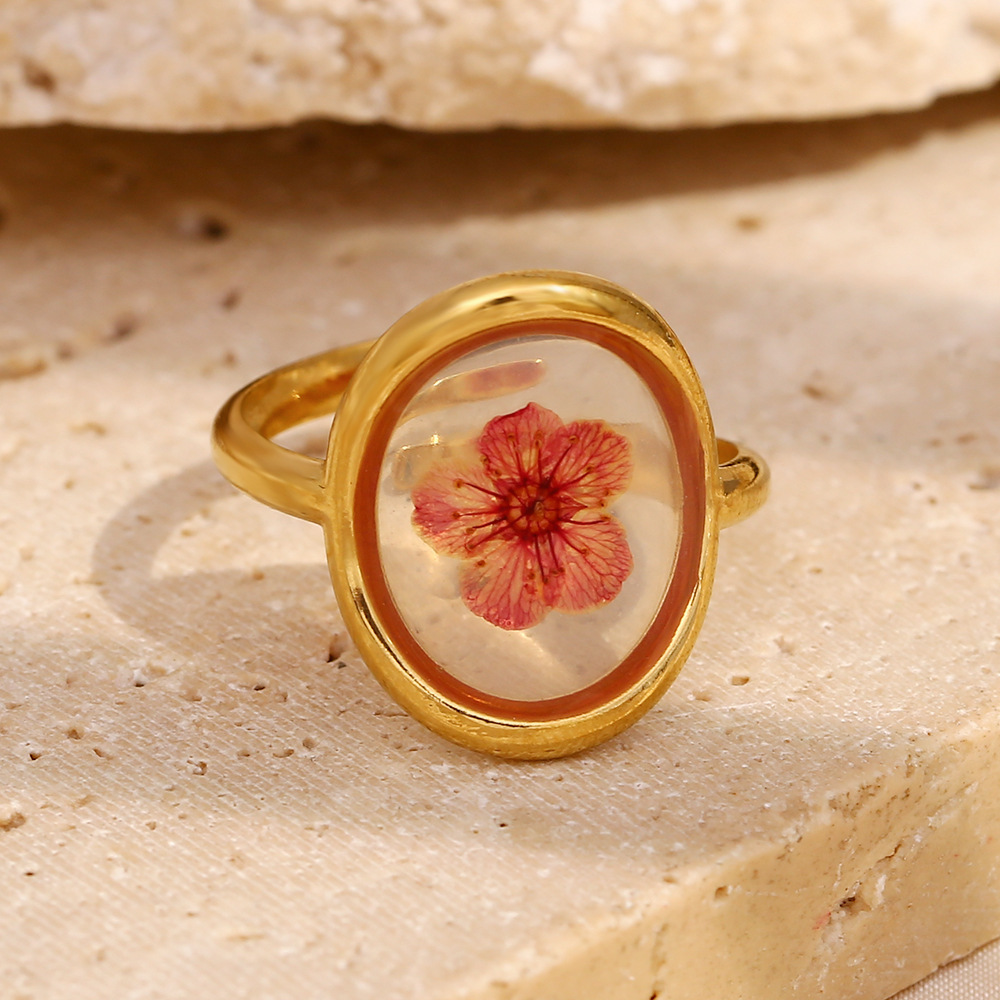 Bague Femme Vintage Personnalisée À Motif Floral En Acier Inoxydable Doré, Étanche (1 Pièce) Image3