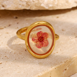 Bague Femme Vintage Personnalisée À Motif Floral En Acier Inoxydable Doré, Étanche (1 Pièce) h5 Image3