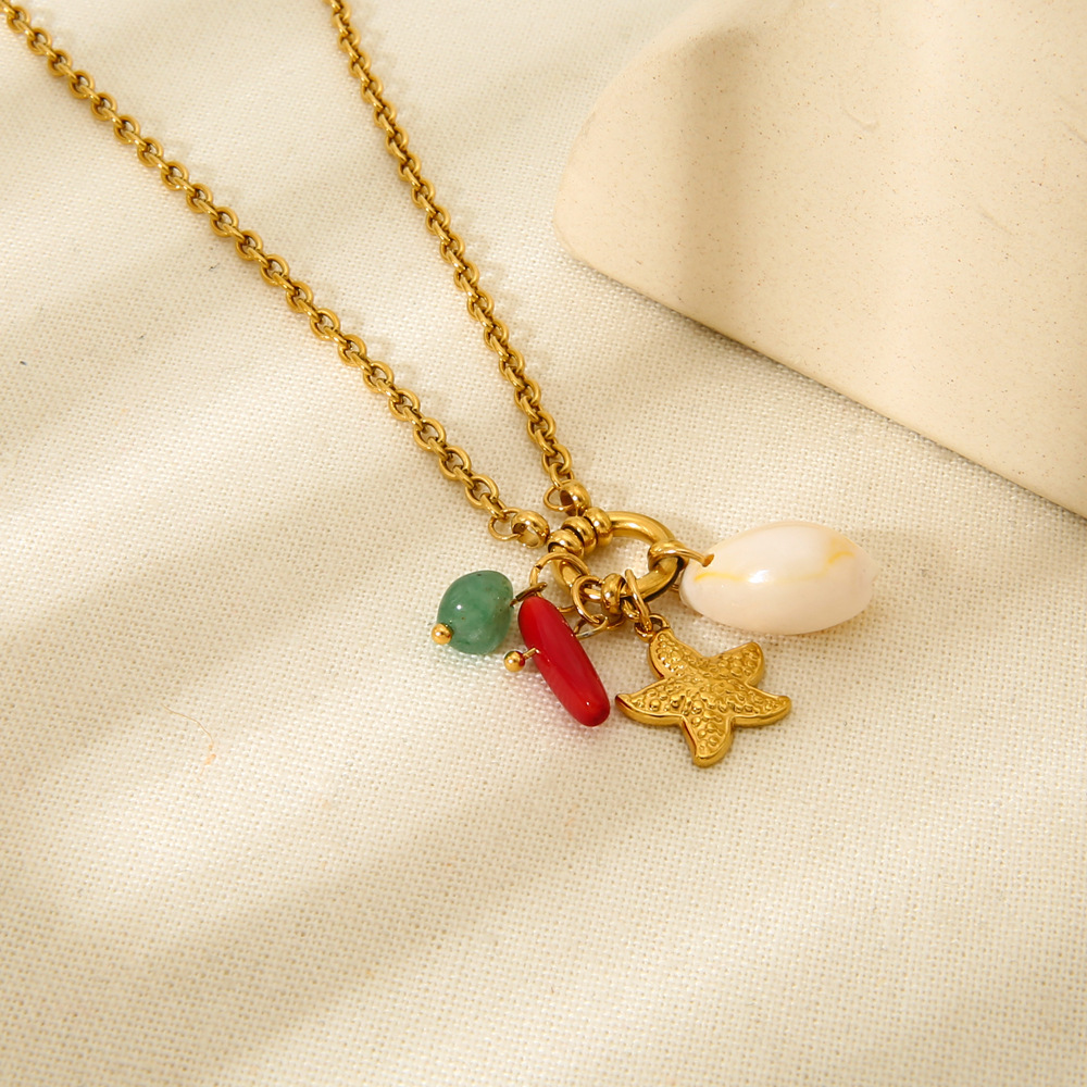 Collier Ocean Series En Acier Inoxydable Doré Étanche Avec Étoile De Mer Et Pompon Pour Femme h5Image3
