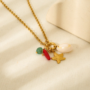 Collier Ocean Series En Acier Inoxydable Doré Étanche Avec Étoile De Mer Et Pompon Pour Femme h5 Image3