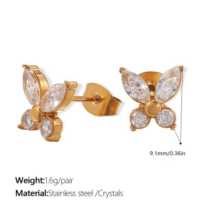 1 Paire De Boucles D'Oreilles Papillon En Acier Inoxydable Couleur Or h5 