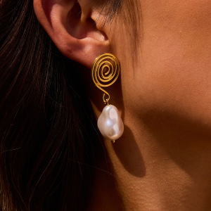 Boucles D'Oreilles Pendantes En Acier Inoxydable Doré, Forme Vortex, Étanches. h5 Image4