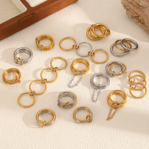 Bague Minimaliste Moderne Multicouche En Acier Inoxydable Étanche Couleur Or Pour Femme (1 Pièce) h5 Image2