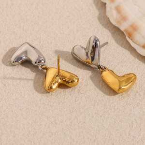 Boucles D'Oreilles Pendantes Rétro En Forme De Cœur, En Acier Inoxydable Étanche, De Couleur Or Et Argent. h5 Image5