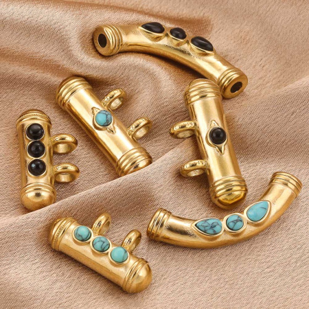 Pendentif cylindrique personnalisable en acier inoxydable étanche avec pierre naturelle pour femme (1 pièce) 2