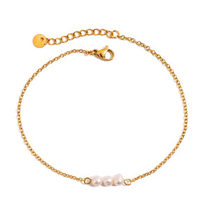 Bracelet De Cheville Pour Femme En Acier Inoxydable, Couleur Or, Orné De Perles (1 Pièce) h5 Image5