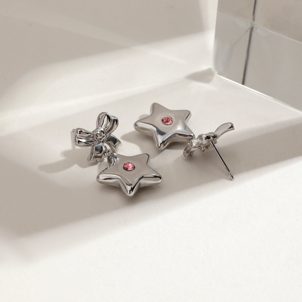 Boucles D'Oreilles Pendantes En Acier Inoxydable Imperméables, Style Tendance Et Élégant, En Forme D'Étoile Image5