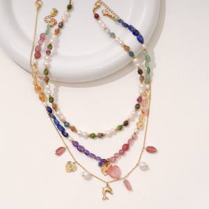 Collier Pendentif Femme Élégant En Forme De Cœur, En Acier Inoxydable Doré, Étanche, Avec Pierre Naturelle Transparente (1 Pièce) h5 Image5