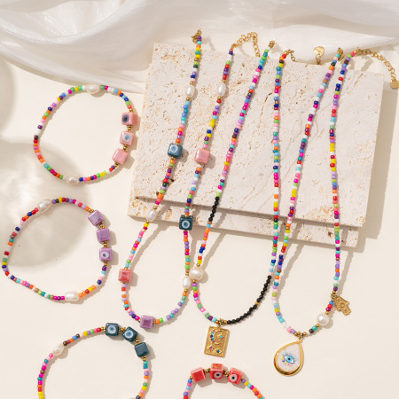 Colliers de perles pour femmes en pierre naturelle, série romantique colorée 2