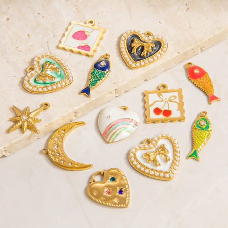 Pendentifs DIY étanches en acier inoxydable couleur or, style vacances 2