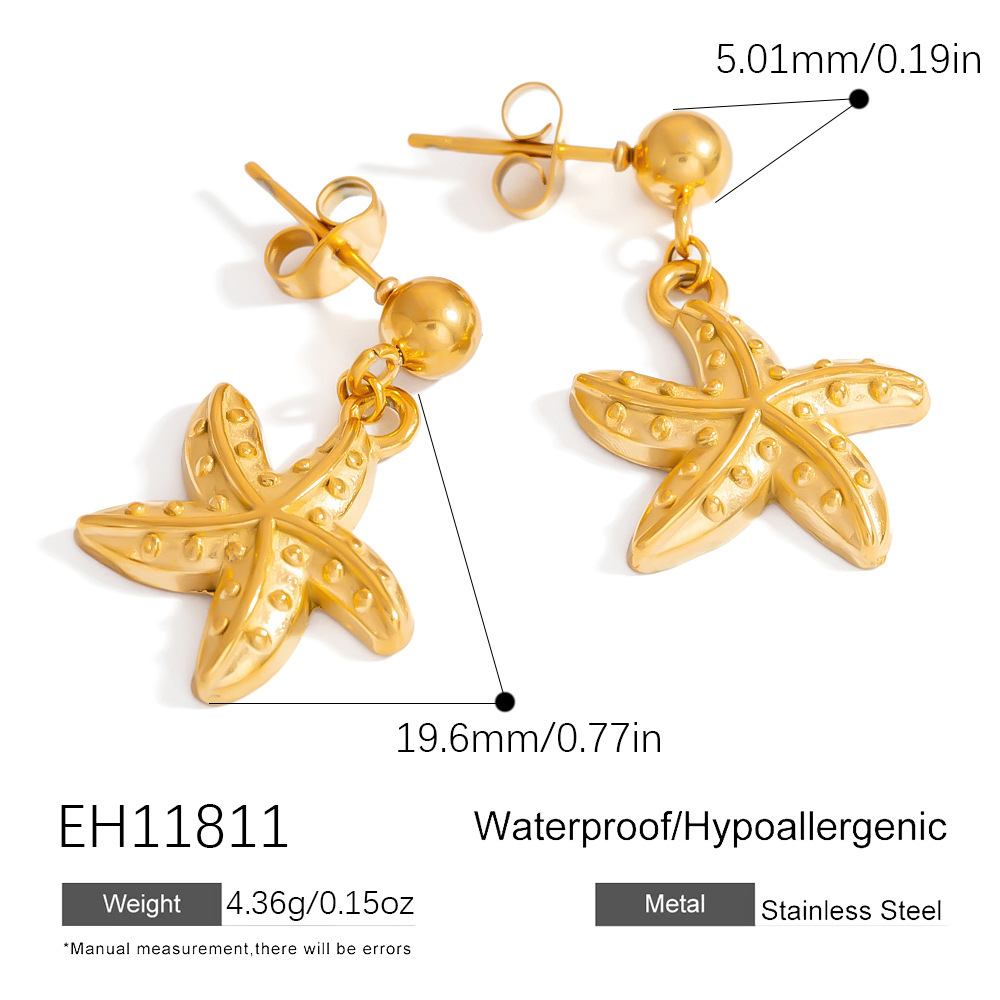 Boucles D'Oreilles Pendantes En Acier Inoxydable Doré, Couleur Étoile De Mer Image2