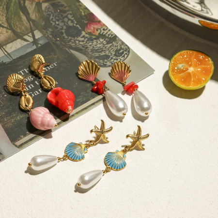 Boucles d'oreilles pendantes en acier inoxydable couleur or Ins Style Oceanic