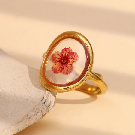 Bague femme vintage personnalisée à motif floral en acier inoxydable doré, étanche (1 pièce)