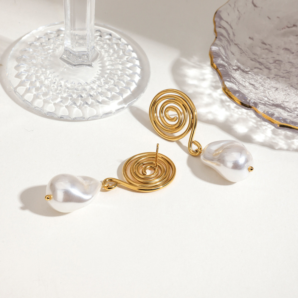 Boucles D'Oreilles Pendantes En Acier Inoxydable Doré, Forme Vortex, Étanches. Image7