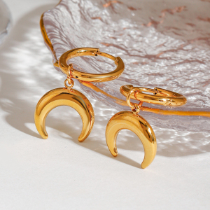 Boucles D'Oreilles Pendantes Moon En Acier Inoxydable Étanche, Couleur Or, Pour Femmes h5 Image8