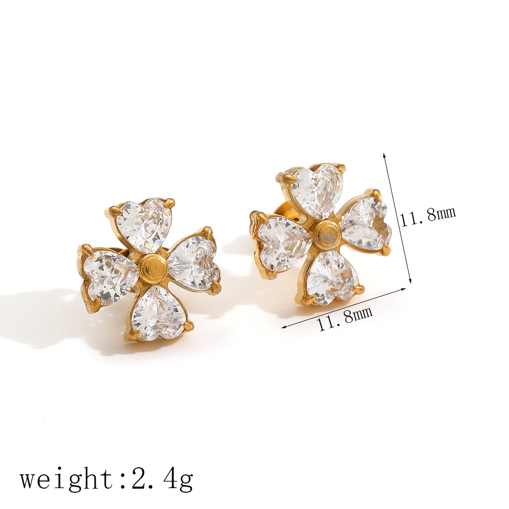 Boucles D'Oreilles Puces Pour Femmes Sparkling Clovers En Acier Inoxydable Étanche Couleur Or 