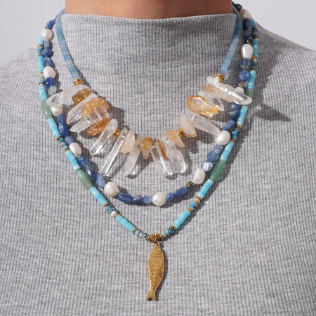 Collier de perles pour femme, série romantique, motif tortue de vacances, cristal couleur or, pierre naturelle