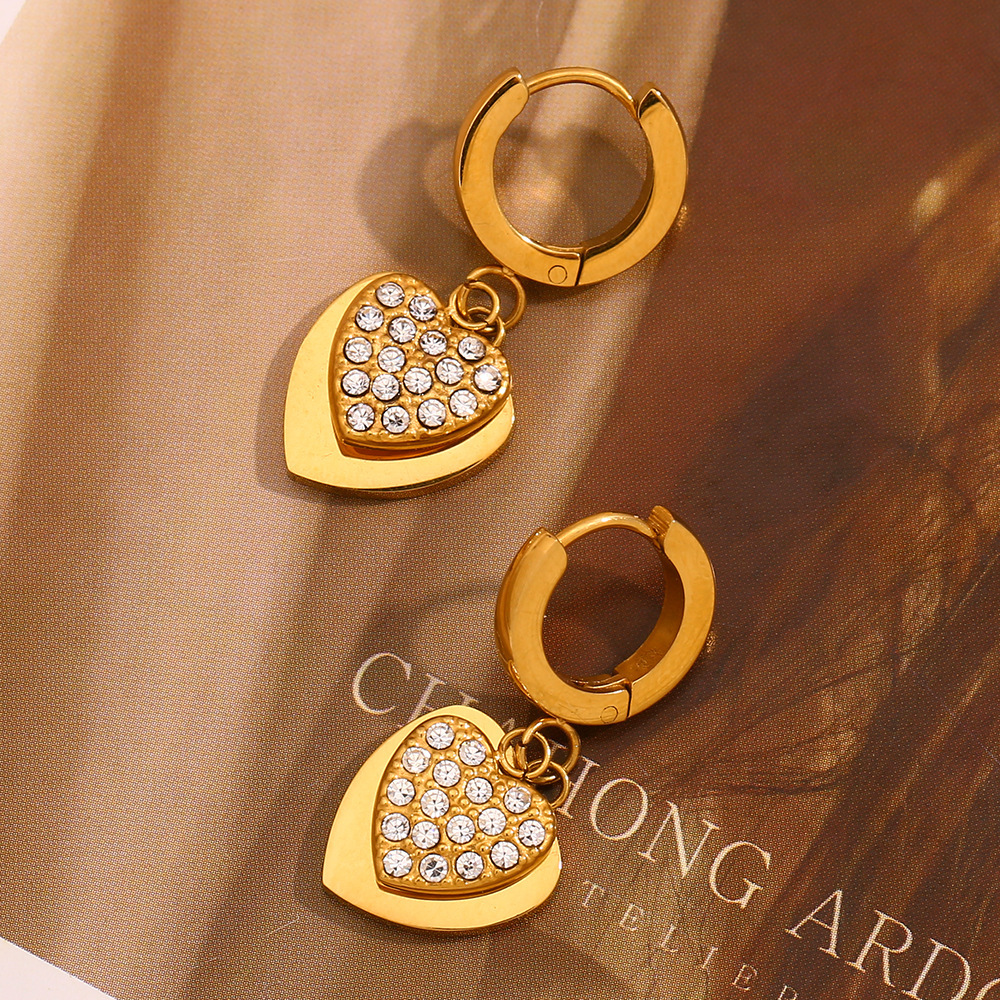Boucles D'Oreilles Pendantes Rétro En Acier Inoxydable Doré, Imperméables, En Forme De Cœur Image5