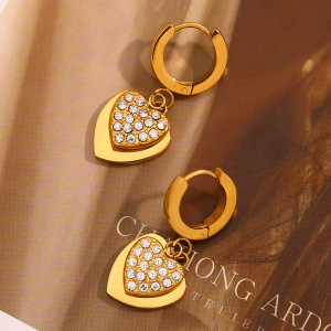 Boucles D'Oreilles Pendantes Rétro En Acier Inoxydable Doré, Imperméables, En Forme De Cœur h5 Image5
