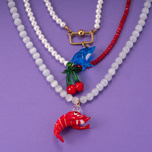 Collier De Perles Pour Femme, Collection Vivid Series Vacation, En Verre, Acier Inoxydable, Couleur Or, Avec Fermoir Homard. h5 Image4
