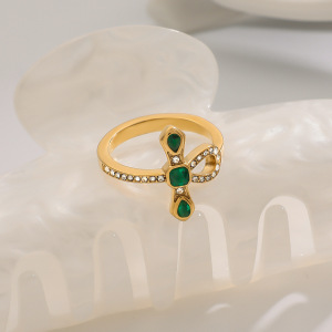 Bague Simple Pour Femme, Style Rétro Croix, En Acier Inoxydable, Couleur Or, Étanche. h5 Image3