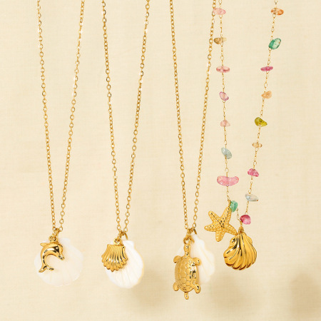 Colliers pour femmes avec pendentif étoile de mer et coquillage de la série Ocean