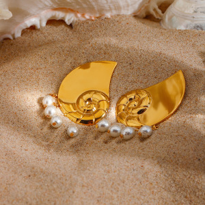 1 Paire De Boucles D'Oreilles Puces Pour Femme, Motif Tortue, En Acier Inoxydable, Étanches, Couleur Or, Avec Perles. Collection Simple. h5 Image2