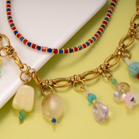 Colliers Pendentifs Pour Femmes En Acier Inoxydable, Pierre Naturelle Irrégulière Et Étanche, Couleur Or 2