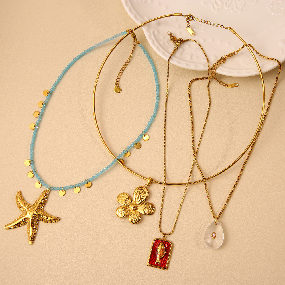 Colliers Pendentifs Pour Femmes En Acier Inoxydable, Couleur Or, Motif Étoile De Mer Océanique Image4