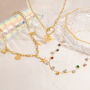 Collier En Acier Inoxydable Doré Incrusté De Pierres Précieuses, Léger Et Luxueux, Pour Femme h5 Image2