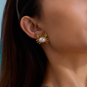 Boucles D'Oreilles Puces En Acier Inoxydable Imperméable Couleur Or, Motif Crabe Mignon h5 Image4