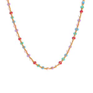 Collier Pour Femme En Acier Inoxydable Imperméable Et Perles Multicolores Au Style Tendance h5