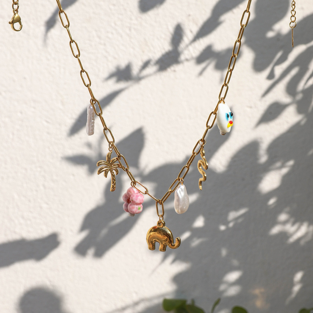 Colliers Avec Pendentif Éléphant En Acier Inoxydable Couleur Or De Style Ins Image5
