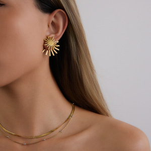 Boucles D'Oreilles Puces Pour Femmes Sun En Acier Inoxydable Étanche Couleur Or h5 Image6