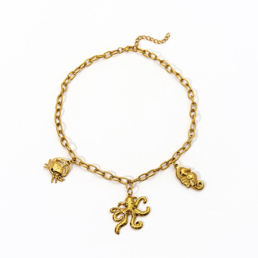 Colliers Pendentifs Pour Femmes, Série Organismes Marins, En Acier Inoxydable Étanche, Couleur Or Image7