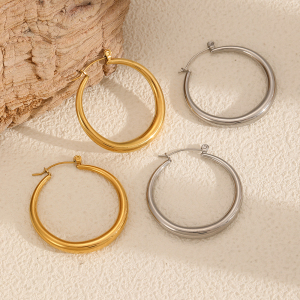 Boucles D'Oreilles Créoles Classiques En Acier Inoxydable Étanche Couleur Or h5 Image2