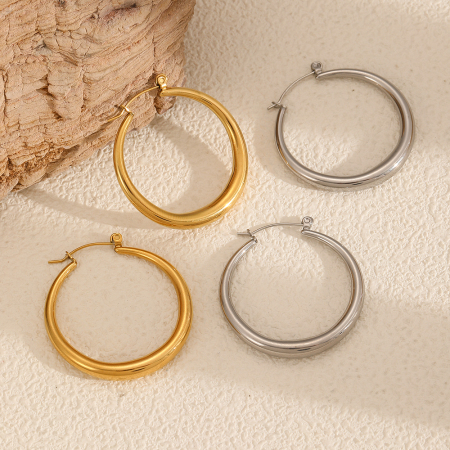 Boucles d'oreilles créoles classiques en acier inoxydable étanche couleur or 2