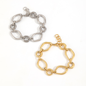 Bracelets À Maillons Classiques Géométriques Irréguliers En Acier Inoxydable Étanche Couleur Or Pour Femmes h5 Image4