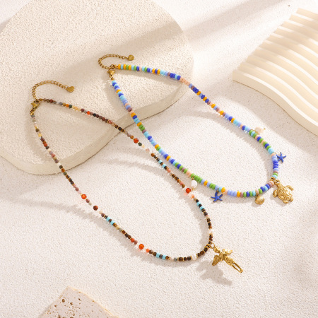 colliers pendentifs tortue de vacances  en acier inoxydable couleur or pierre naturelle pour femmes 2