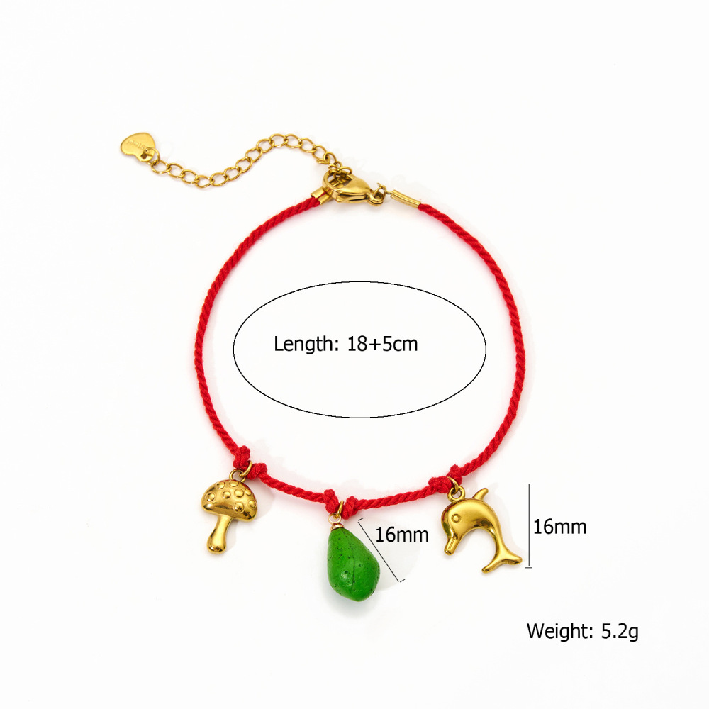 Bracelets À Breloques Pour Femmes, En Corde De Coton, En Acier Inoxydable Et Ornés De Fruits Aux Couleurs Contrastées. Étanche. Image2